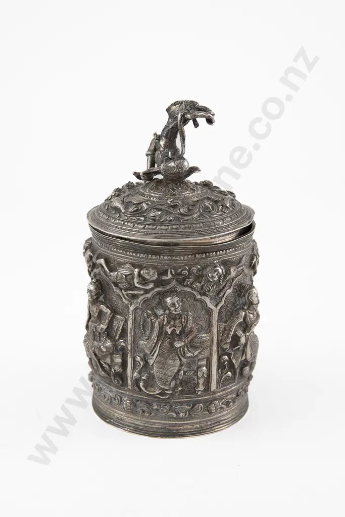 Burmese Repousse Silver Tea Caddy & Cover Image 1++