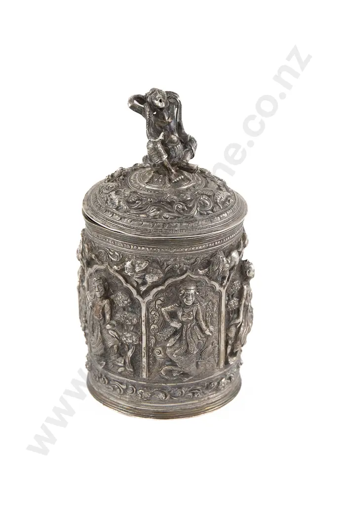 Burmese Repousse Silver Tea Caddy & Cover Image 1++