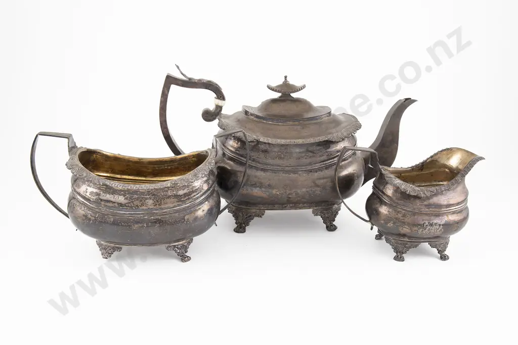 Composed C19th S/S 3 Piece Teaset Image 1++