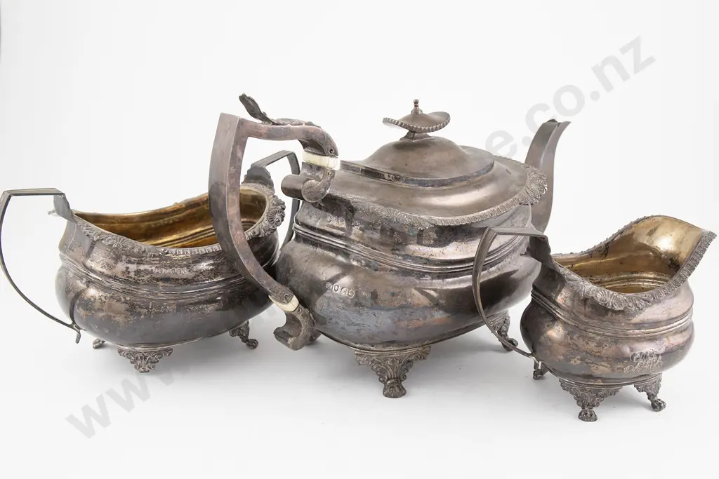 Composed C19th S/S 3 Piece Teaset Image 1++