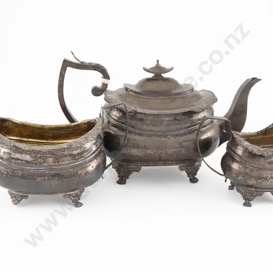 Composed C19th S/S 3 Piece Teaset
