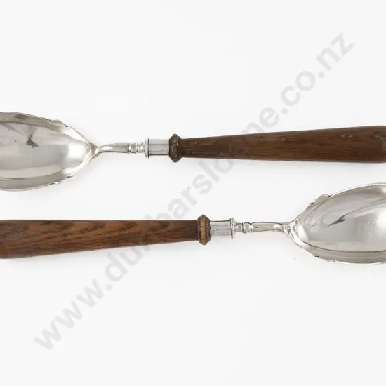 Pair Edw VII S/S Oak Handled Salad Servers