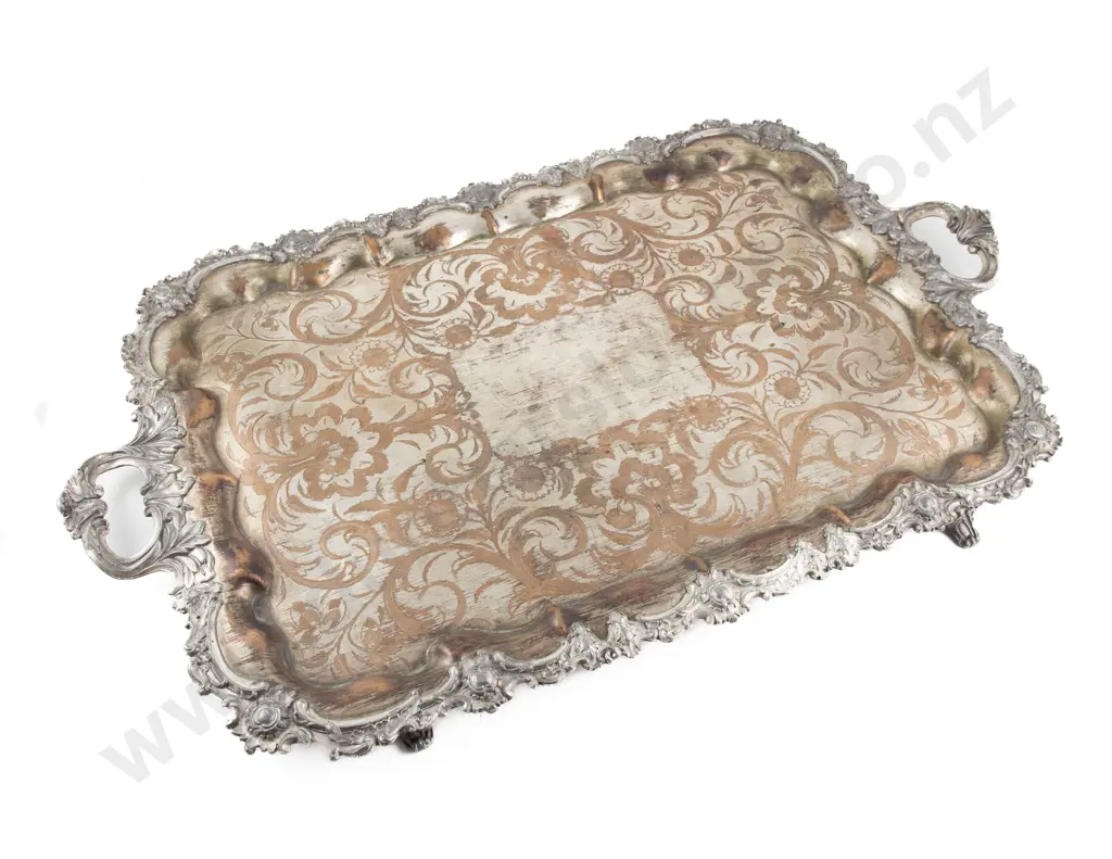 Large C19th Sheffield Plate Two Handled Banquet Tray Image 1++
