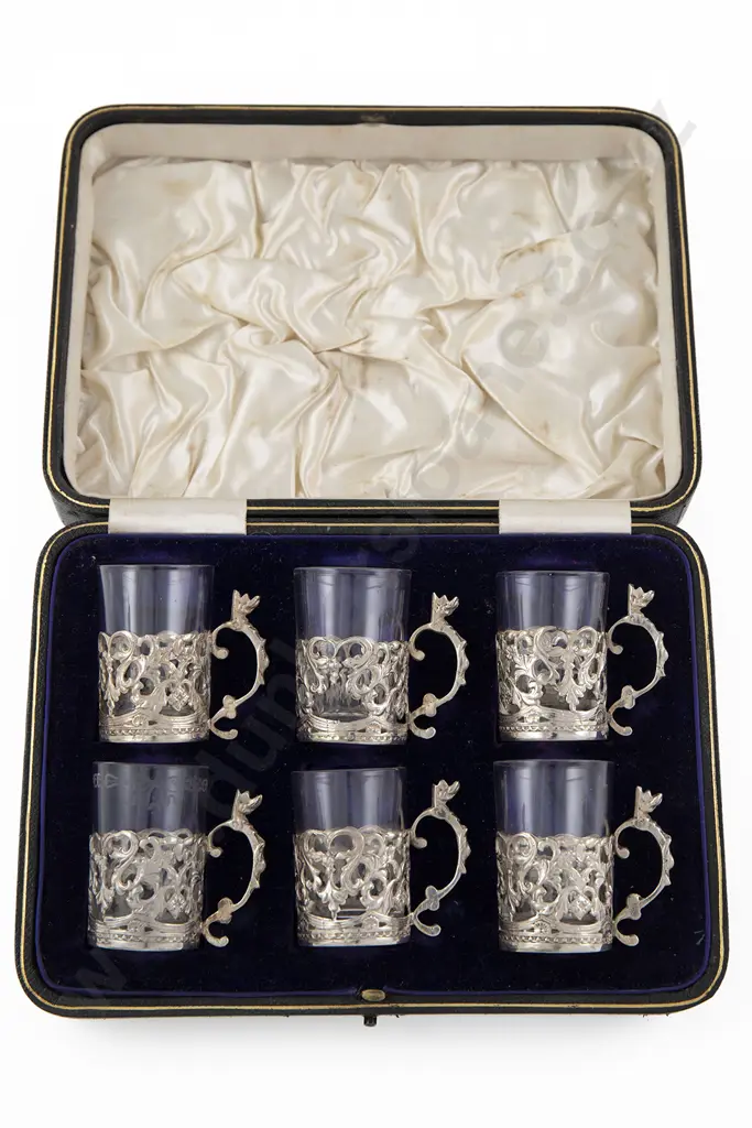 Cased Set Of 6 Geo V S/S Shot or Schnapps Glasses Image 1++