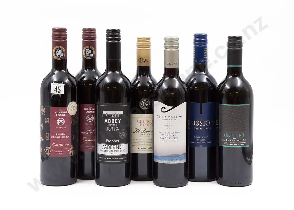 Seven Bottles of Assorted NZ Merlot Image 1++