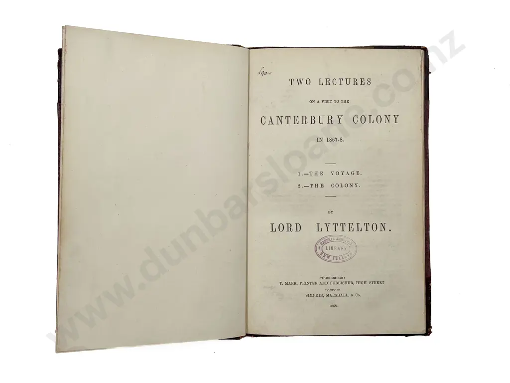 Lord Lyttelton - Two Lectures On A Visit To The Canterbury Colony In 1867-68 Image 1++