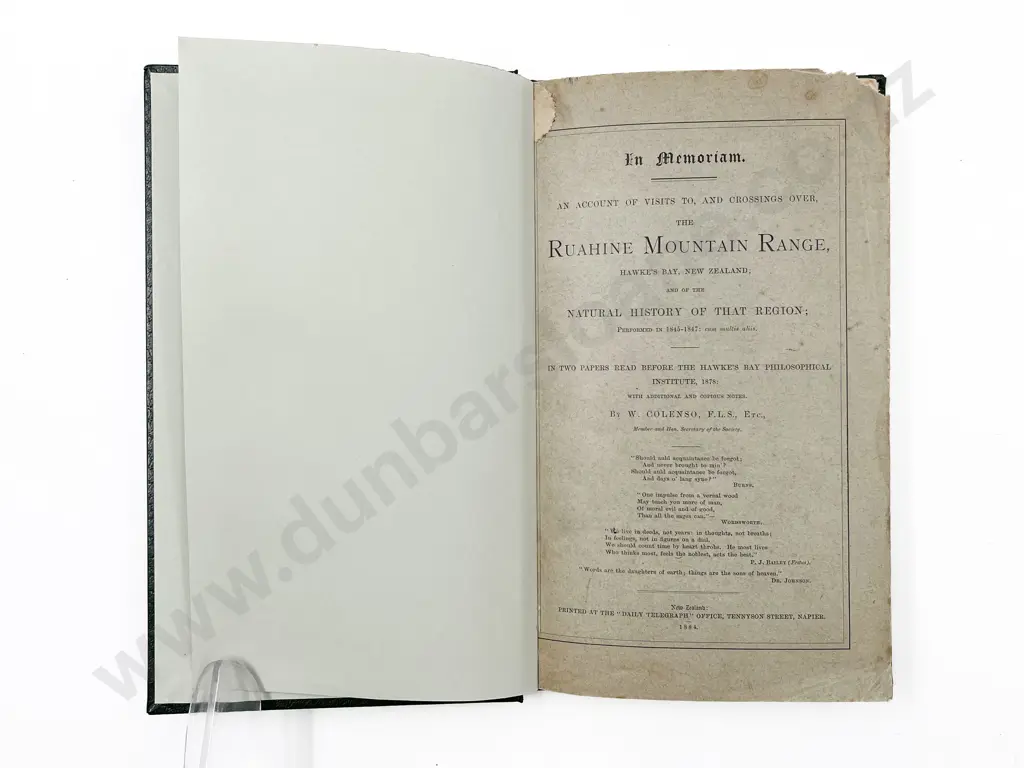 Colenso William - An Account Of Visits To And Crossings Over The Ruahine Mountain Range Image 1++