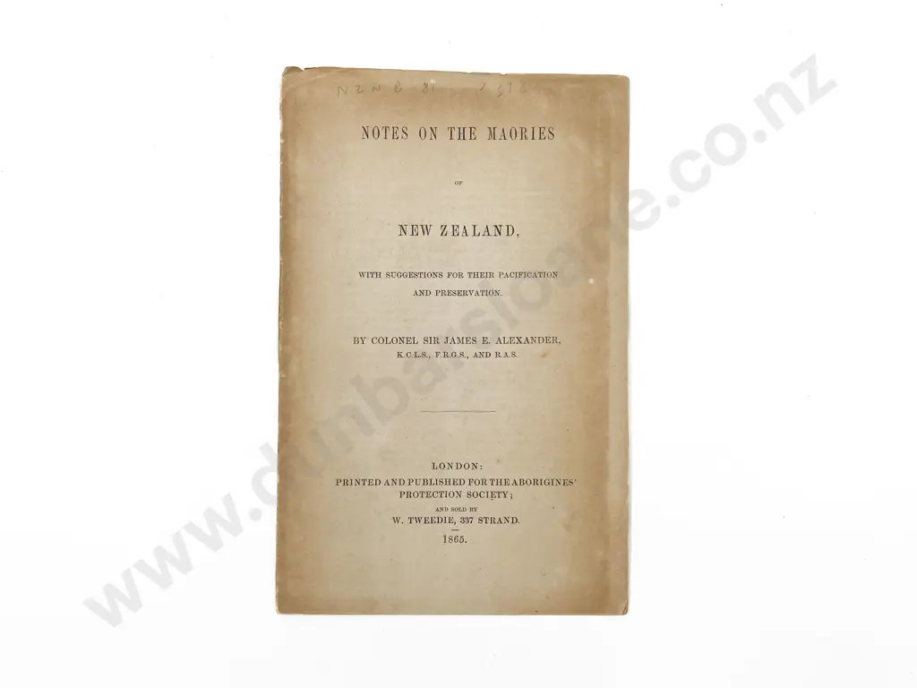 Alexander Colonel Sir James - Notes On The Maories of New Zealand Image 1++