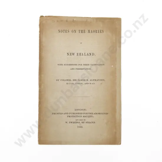 Alexander Colonel Sir James - Notes On The Maories of New Zealand