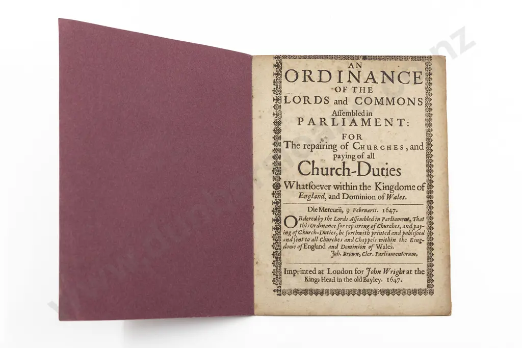 (-) An Ordinance Of The Lords and Commons Assembled in Parliament Image 1++