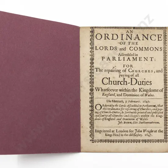 (-) An Ordinance Of The Lords and Commons Assembled in Parliament