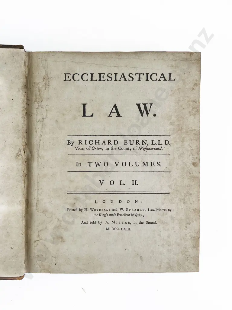 Burn Richard - Ecclesiastical Law (2 Volumes) Image 1++