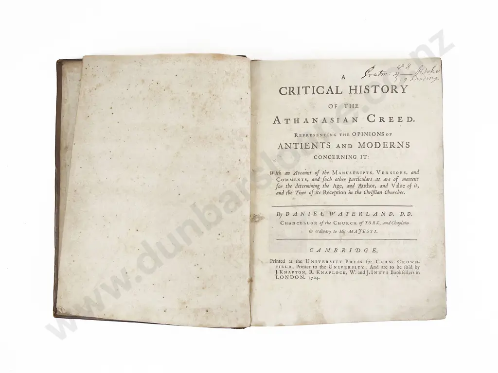 Waterland Daniel - A Critical History Of The Athanasian Creed Image 1++
