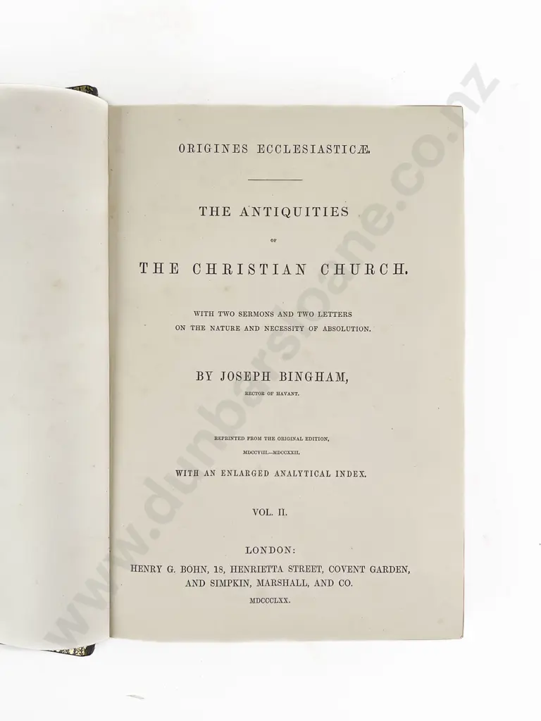 Bingham, Joseph, The Antiquities Of The Christian Church, (2 Volumes) Image 1++