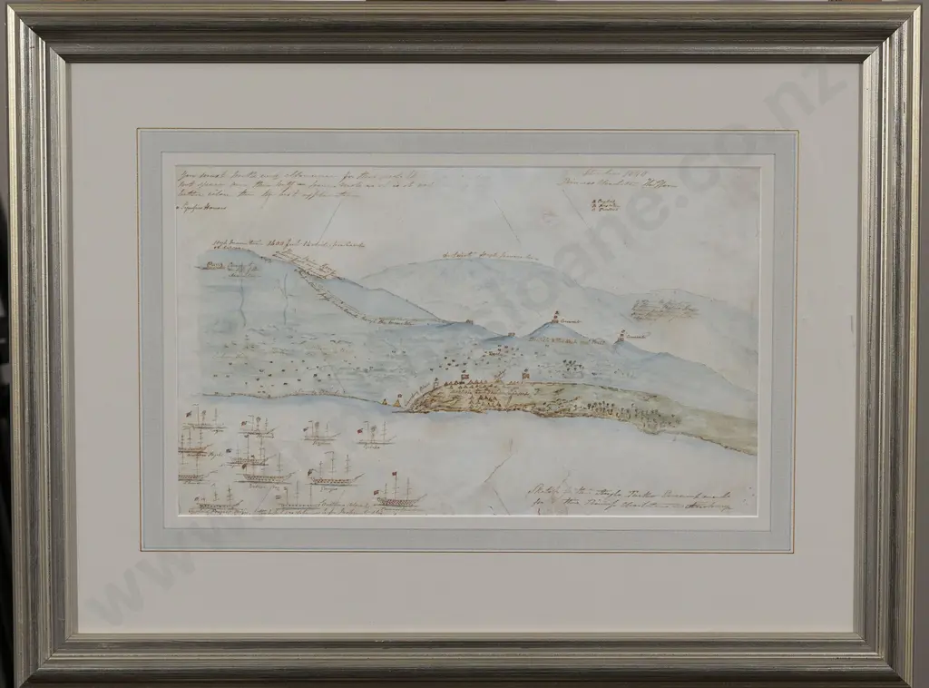 Interesting & Rare 1840 Watercolour Sketch of the Anglo-Turko Encampment from the Princess Charlotte Anchorage Image 1++