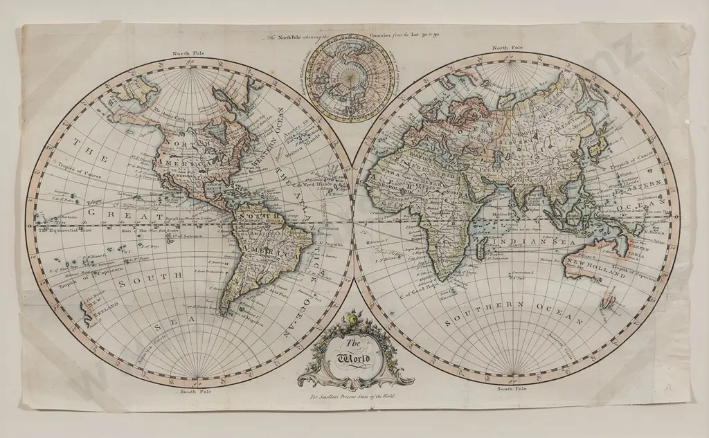 19th Century Double Hemisphere World Map Image 1++