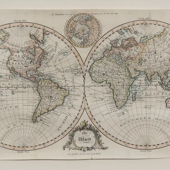 19th Century Double Hemisphere World Map