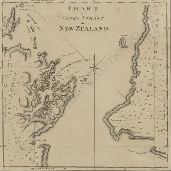 Circa 1773-74 Chart of Cook's Strait in New Zealand