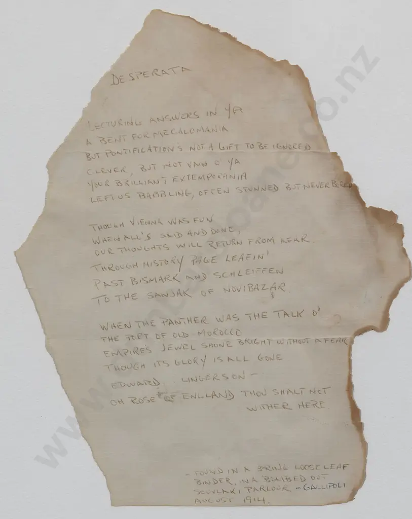 Framed Replica WWI Gallipoli Poem Fragment Image 1++