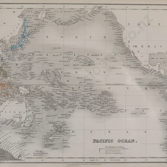 Mid C19th Framed Map Of The Pacific Ocean