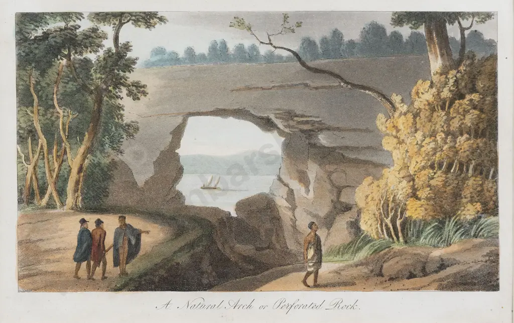 Hand Coloured Aquatint Bookplate - A Natural Arch or Perforated Rock Image 1++