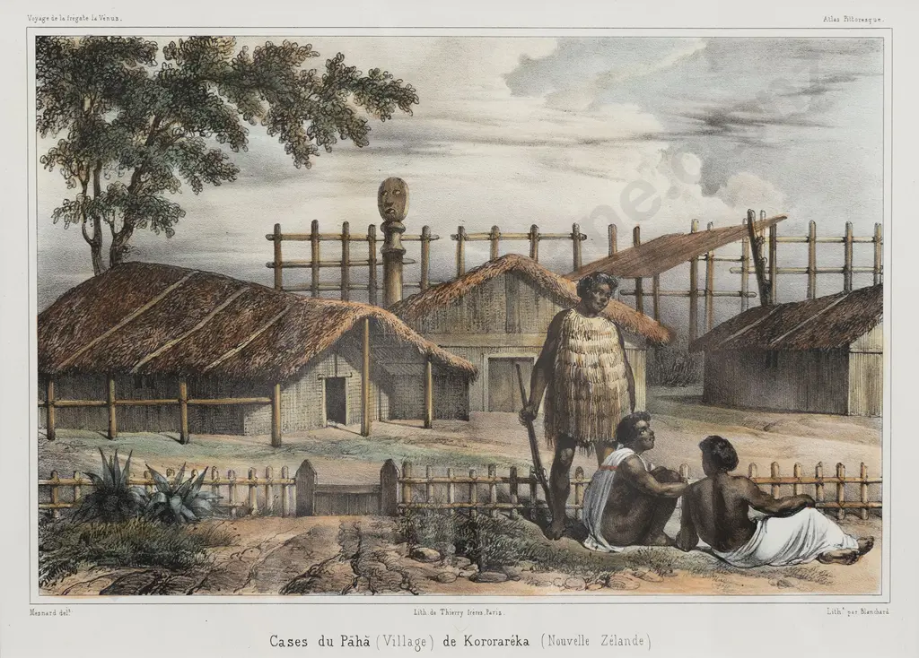 After Mesnard, Cases du Paha (Village) de Kororareka (Nouvelle Zelande), 1841 Image 1++