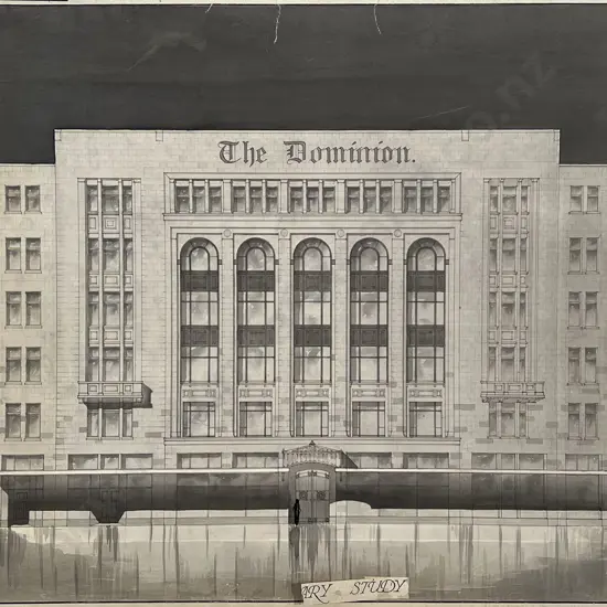 V P Haughton - The Dominion Original Architects Preliminary Watercolour Study 1924