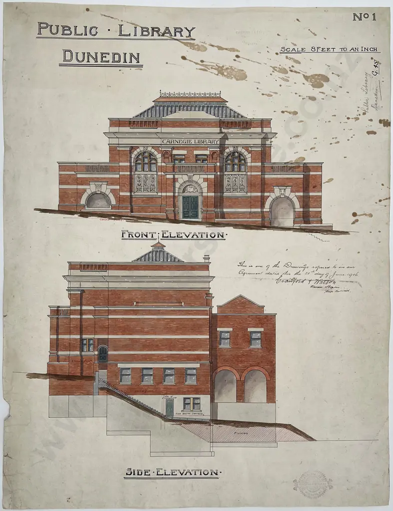 1906 Architects Drawing For The Public Library Dunedin Image 1++