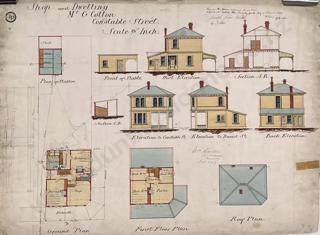 3 Circa 1897-1900 Architects Drawings For Shops & Dwelling in Newtown Wellington Image 1++
