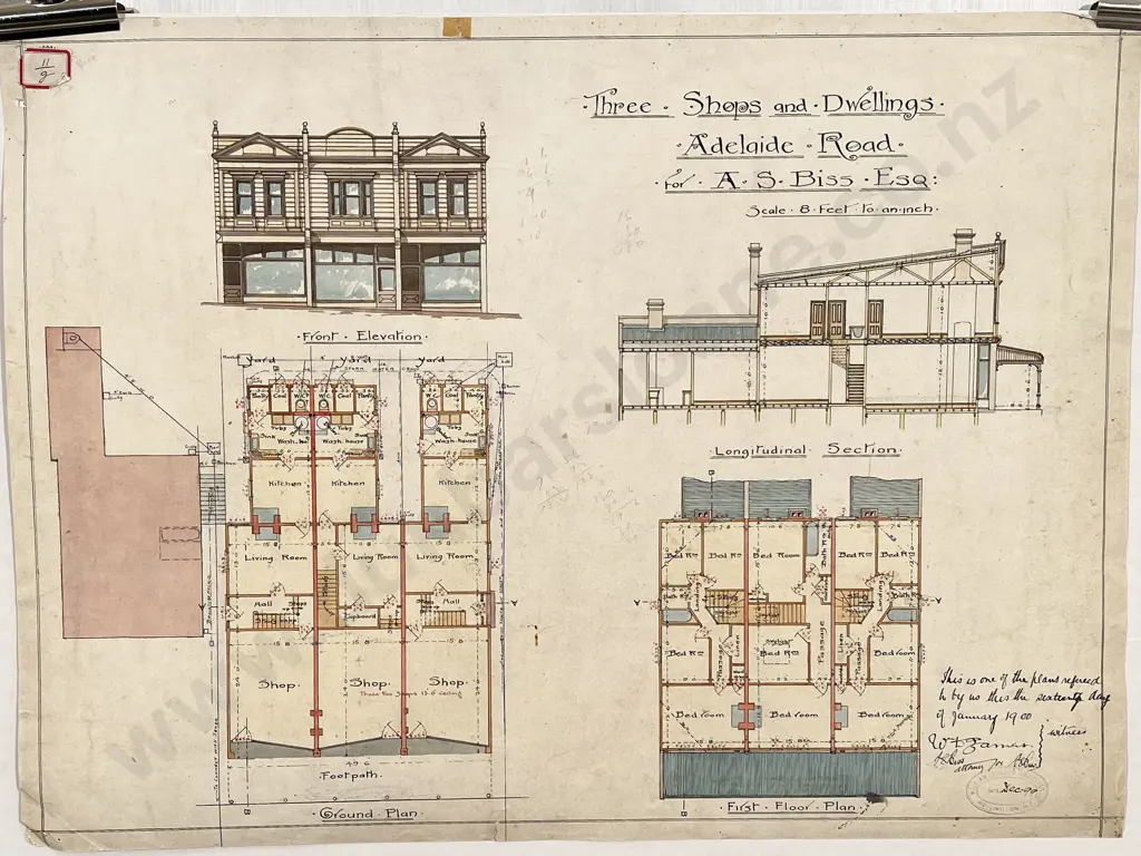 3 Circa 1897-1900 Architects Drawings For Shops & Dwelling in Newtown Wellington Image 1++