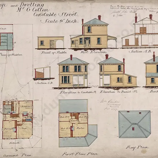 3 Circa 1897-1900 Architects Drawings For Shops & Dwelling in Newtown Wellington