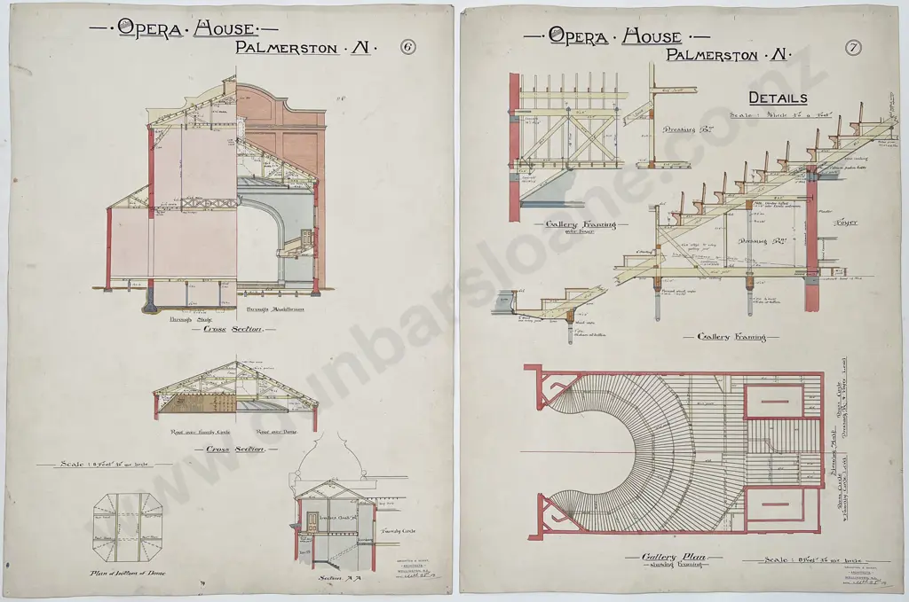 Set Of 9 (of 10) 1903 Architects Drawings For The Opera House Palmerston North Image 1++