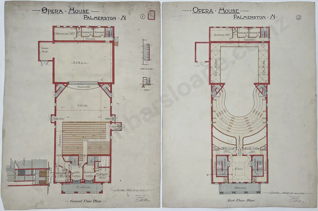 Set Of 9 (of 10) 1903 Architects Drawings For The Opera House Palmerston North Image 1++