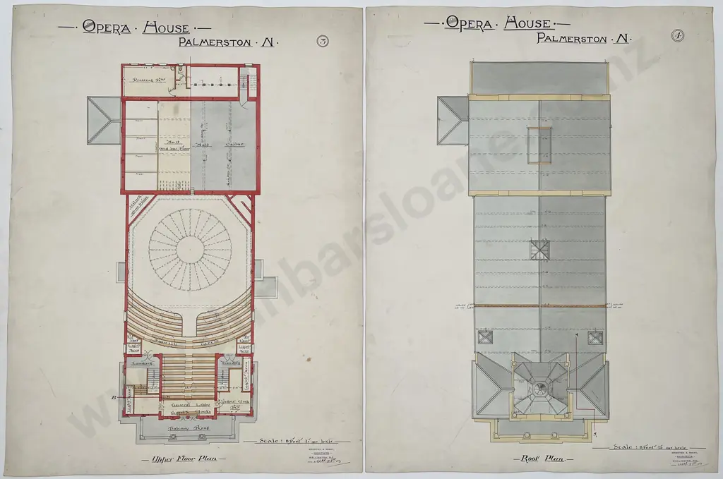 Set Of 9 (of 10) 1903 Architects Drawings For The Opera House Palmerston North Image 1++