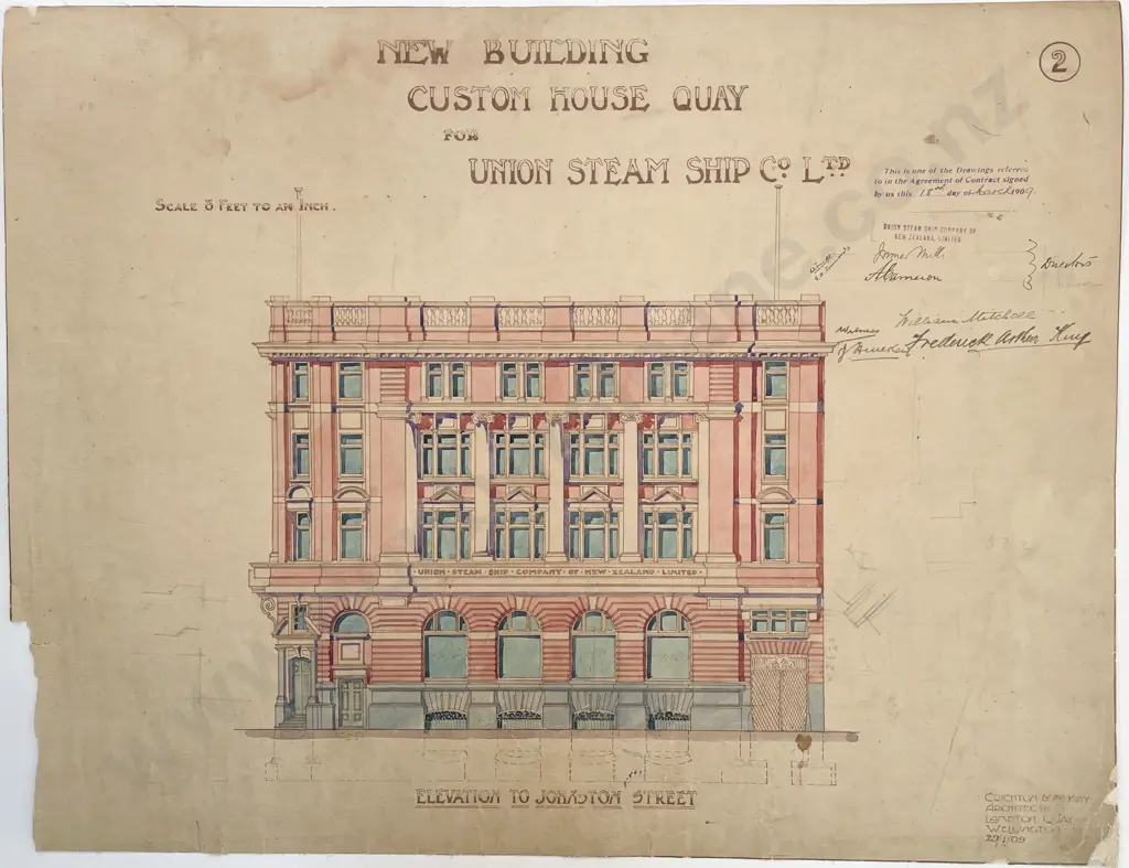Rare 1909 Set Of 38 Architects Working Drawings For A New Building Custom House Quay For Union Steam Ship Co Designed and drawn by Crighton & McKay Image 1++