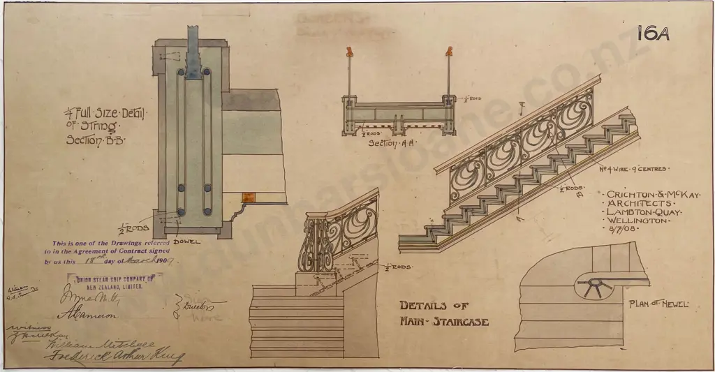 Rare 1909 Set Of 38 Architects Working Drawings For A New Building Custom House Quay For Union Steam Ship Co Designed and drawn by Crighton & McKay Image 1++