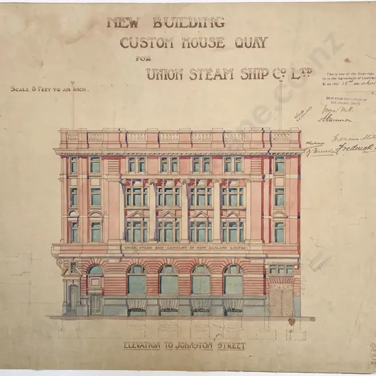 Rare 1909 Set Of 38 Architects Working Drawings For A New Building Custom House Quay For Union Steam Ship Co Designed and drawn by Crighton & McKay