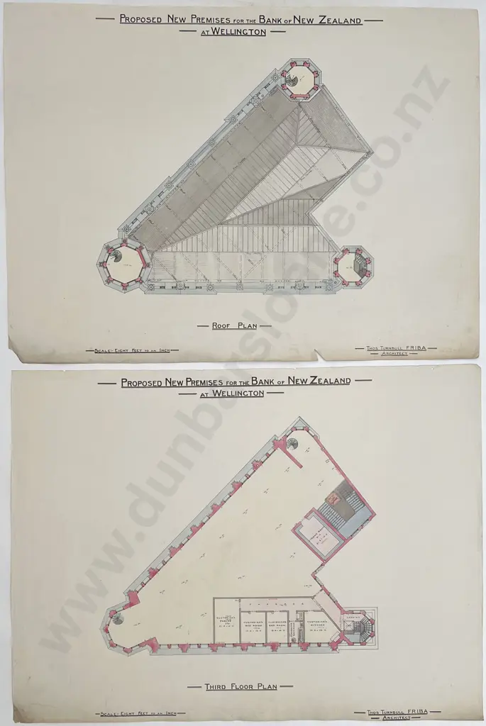 Set Of 9 Circa 1912 Architects Drawings for Proposed New Premises for the Bank of New Zealand at Wellington Image 1++