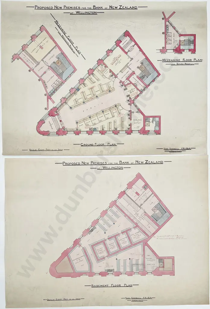 Set Of 9 Circa 1912 Architects Drawings for Proposed New Premises for the Bank of New Zealand at Wellington Image 1++