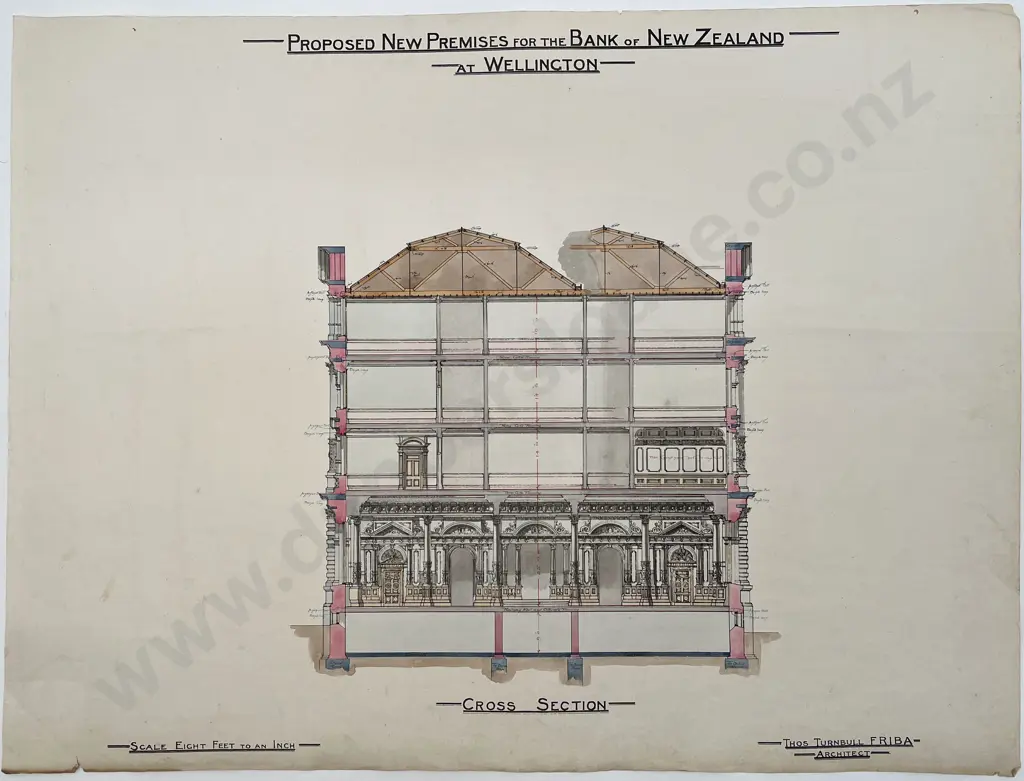 Set Of 9 Circa 1912 Architects Drawings for Proposed New Premises for the Bank of New Zealand at Wellington Image 1++