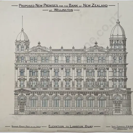 Set Of 9 Circa 1912 Architects Drawings for Proposed New Premises for the Bank of New Zealand at Wellington