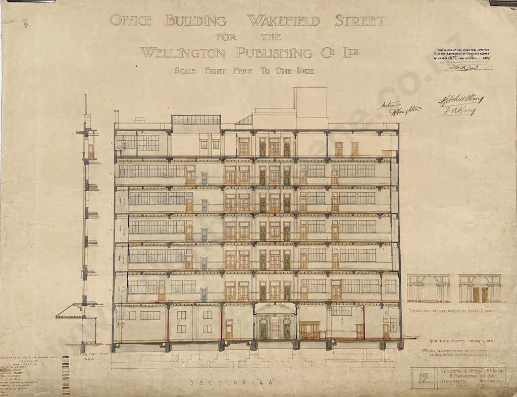 Set Of 15 1925 Architects Drawings For An Office Building Wakefield Street For The Wellington Publishing Co Ltd Image 1++