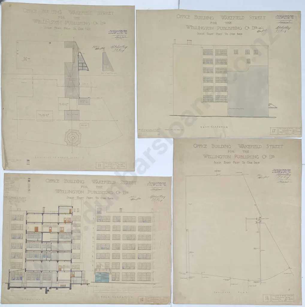 Set Of 15 1925 Architects Drawings For An Office Building Wakefield Street For The Wellington Publishing Co Ltd Image 1++