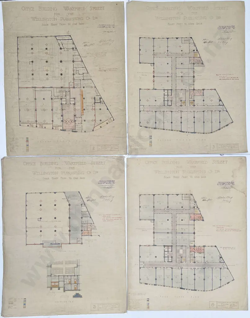 Set Of 15 1925 Architects Drawings For An Office Building Wakefield Street For The Wellington Publishing Co Ltd Image 1++