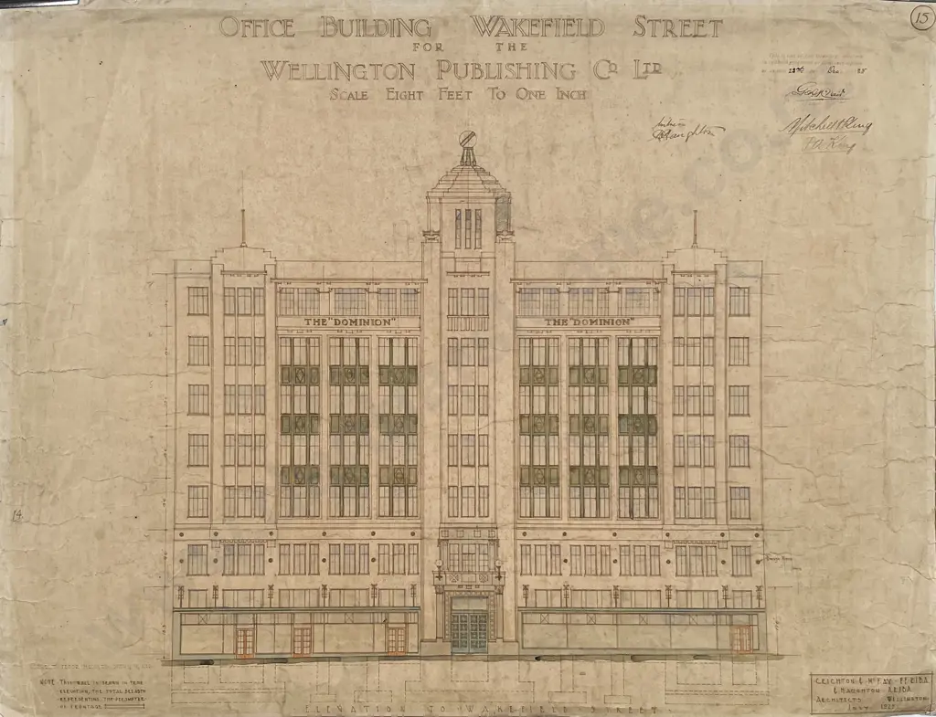 Set Of 15 1925 Architects Drawings For An Office Building Wakefield Street For The Wellington Publishing Co Ltd Image 1++