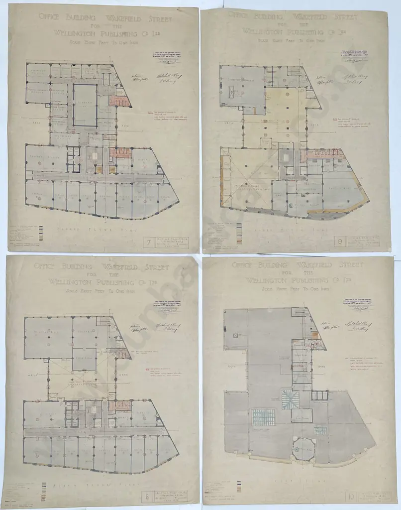 Set Of 15 1925 Architects Drawings For An Office Building Wakefield Street For The Wellington Publishing Co Ltd Image 1++