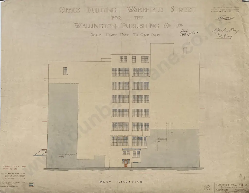 Set Of 15 1925 Architects Drawings For An Office Building Wakefield Street For The Wellington Publishing Co Ltd Image 1++
