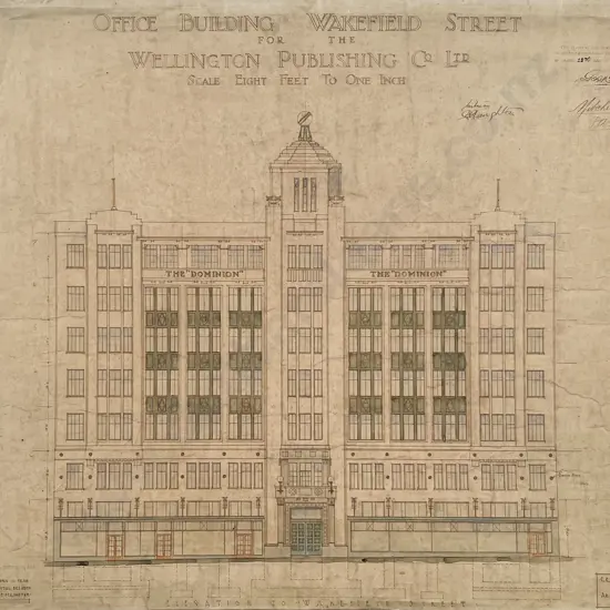 Set Of 15 1925 Architects Drawings For An Office Building Wakefield Street For The Wellington Publishing Co Ltd