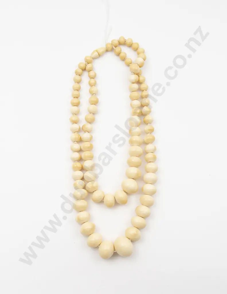 Vintage Double Strand Graduated Oval Ivory Bead Necklace Image 1++