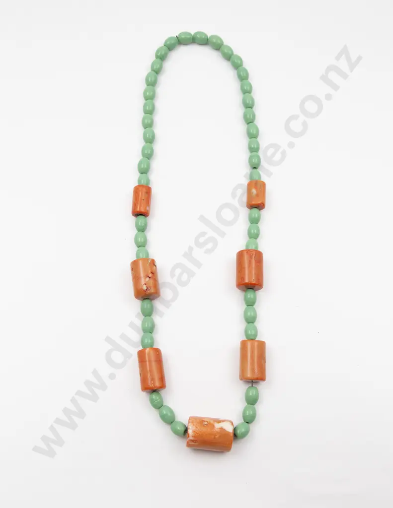 Single Strand Bamboo Coral and Ceramic Bead Necklace Image 1++